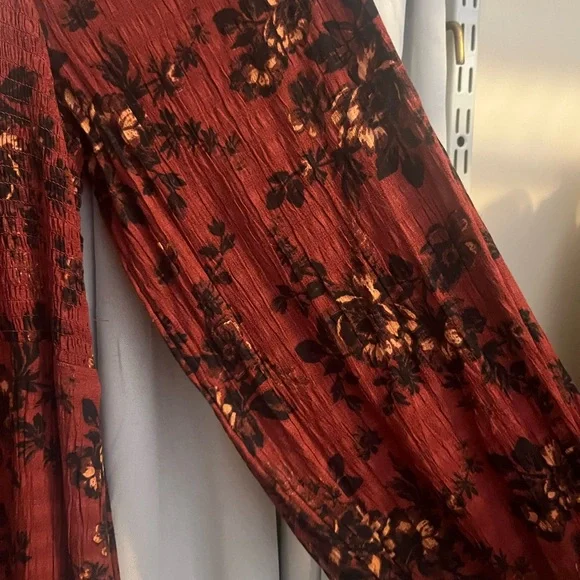 Free People Jaymes Burgundy Floral Long Sleeve Dress - Picture 3 of 7